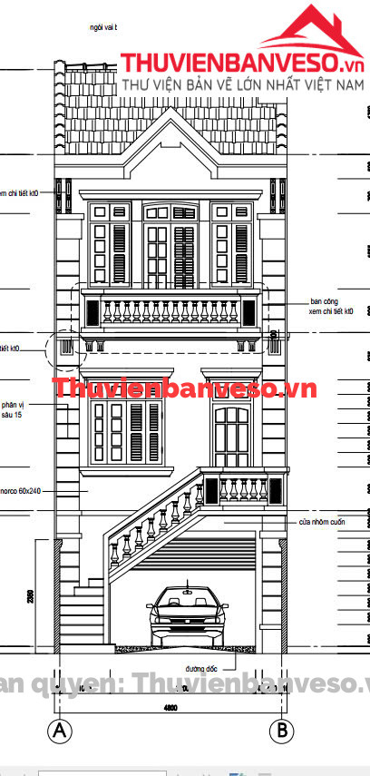Bản vẽ nhà phố tân cổ điển 3 tầng