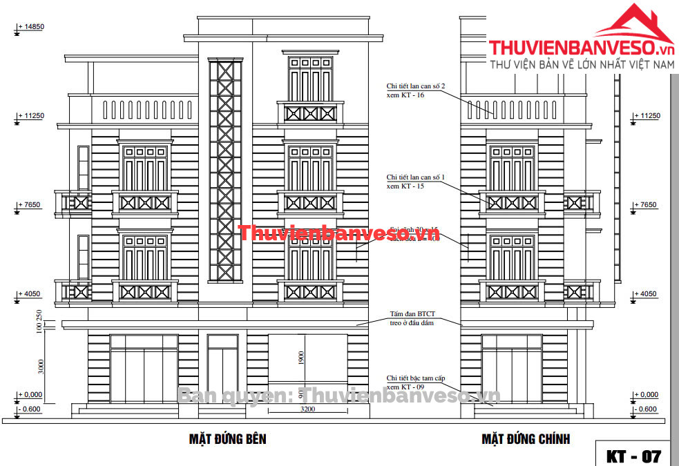 Bản vẽ nhà phố 3 tầng tân cổ điển